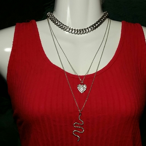 Steve Madden Layered Choker Heart and Snake Necklace - Picture 5 of 5